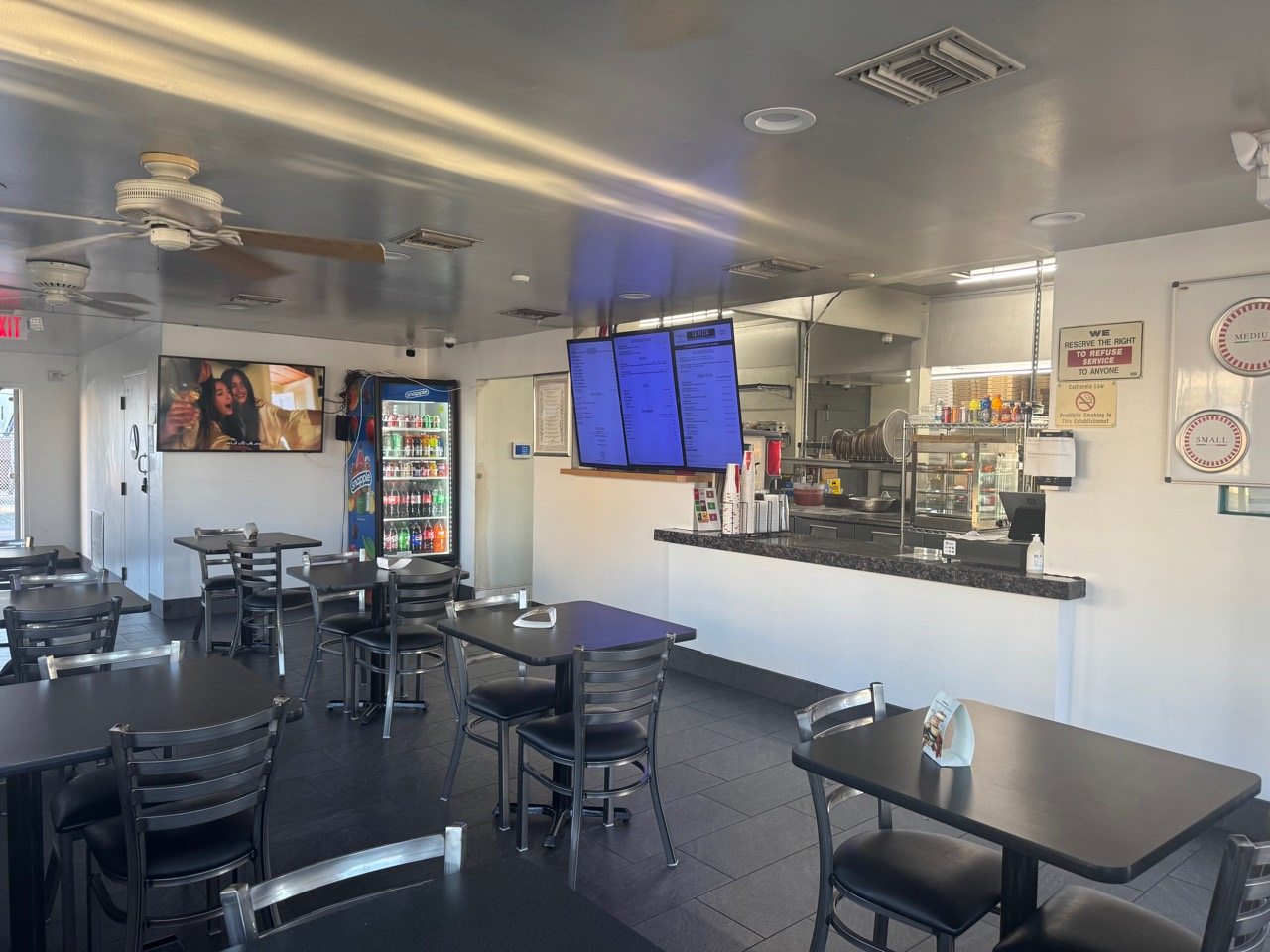 Dining room and ordering counter at L.A. Pizza